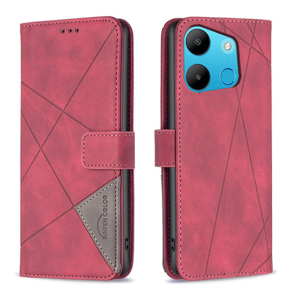 Tecno Spark Go 2023 Wallet Case – Rhombus Texture PU Leather, Magnetic Buckle, Card Slots, Stand Function, Shockproof Protective Cover