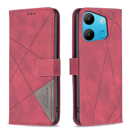 Tecno Spark Go 2023 Wallet Case – Rhombus Texture PU Leather, Magnetic Buckle, Card Slots, Stand Function, Shockproof Protective Cover