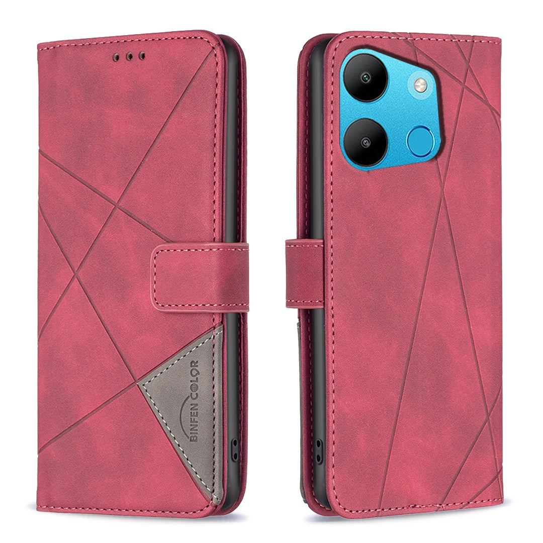 Tecno Spark Pop 7 Pro Wallet Case – Rhombus Texture PU Leather, Magnetic Buckle, Card Slots, Stand Function, Shockproof Protective Cover