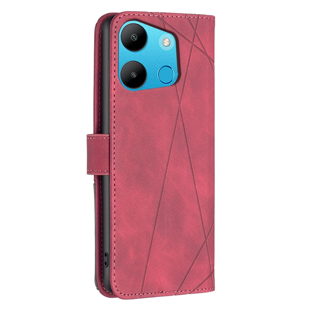 Tecno Spark Go 2023 Wallet Case – Rhombus Texture PU Leather, Magnetic Buckle, Card Slots, Stand Function, Shockproof Protective Cover