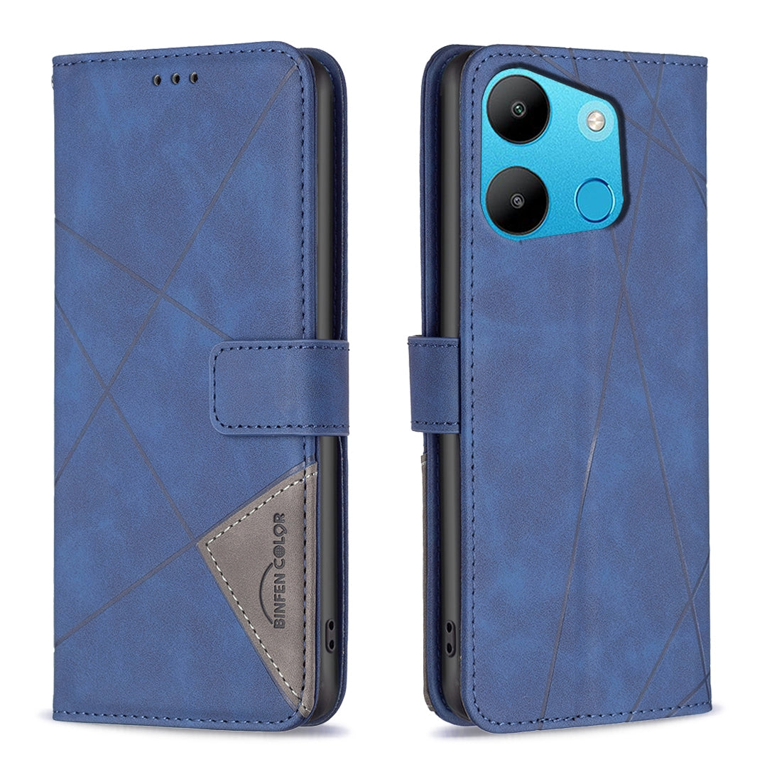 Tecno Spark Pop 7 Pro Wallet Case – Rhombus Texture PU Leather, Magnetic Buckle, Card Slots, Stand Function, Shockproof Protective Cover