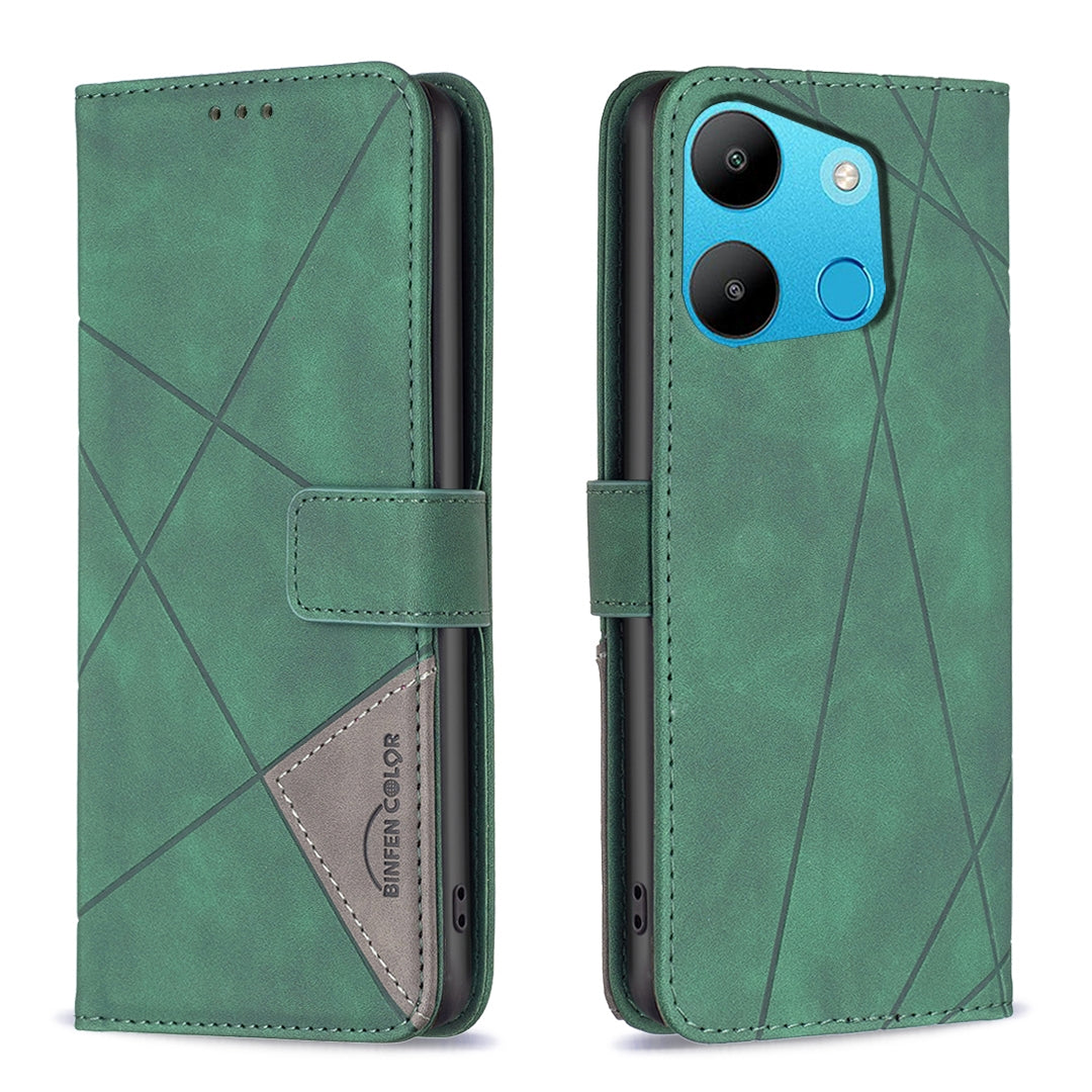 Tecno Spark Go 2023 Wallet Case – Rhombus Texture PU Leather, Magnetic Buckle, Card Slots, Stand Function, Shockproof Protective Cover