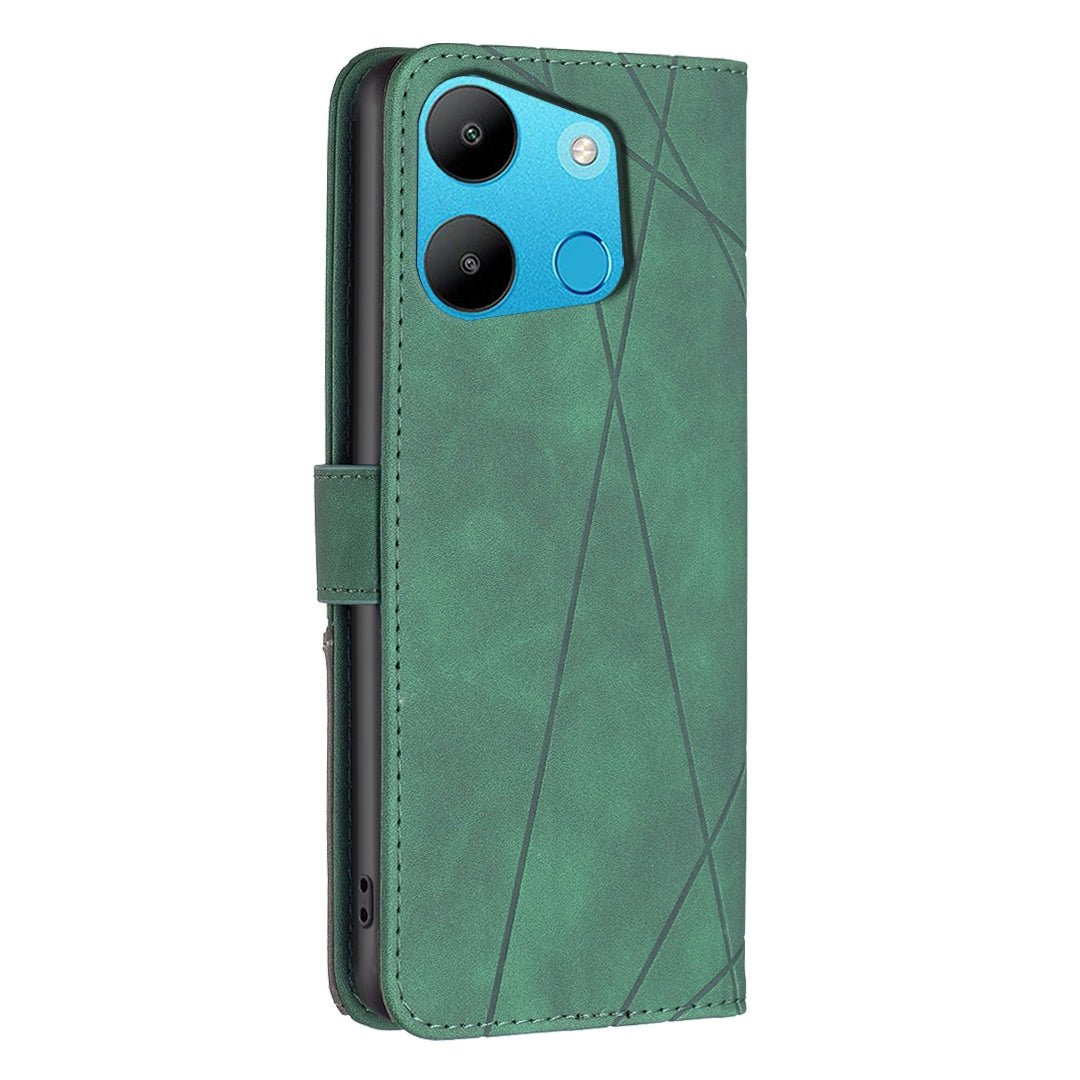 Tecno Spark Pop 7 Pro Wallet Case – Rhombus Texture PU Leather, Magnetic Buckle, Card Slots, Stand Function, Shockproof Protective Cover