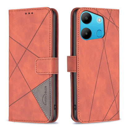 Tecno Spark Pop 7 Pro Wallet Case – Rhombus Texture PU Leather, Magnetic Buckle, Card Slots, Stand Function, Shockproof Protective Cover
