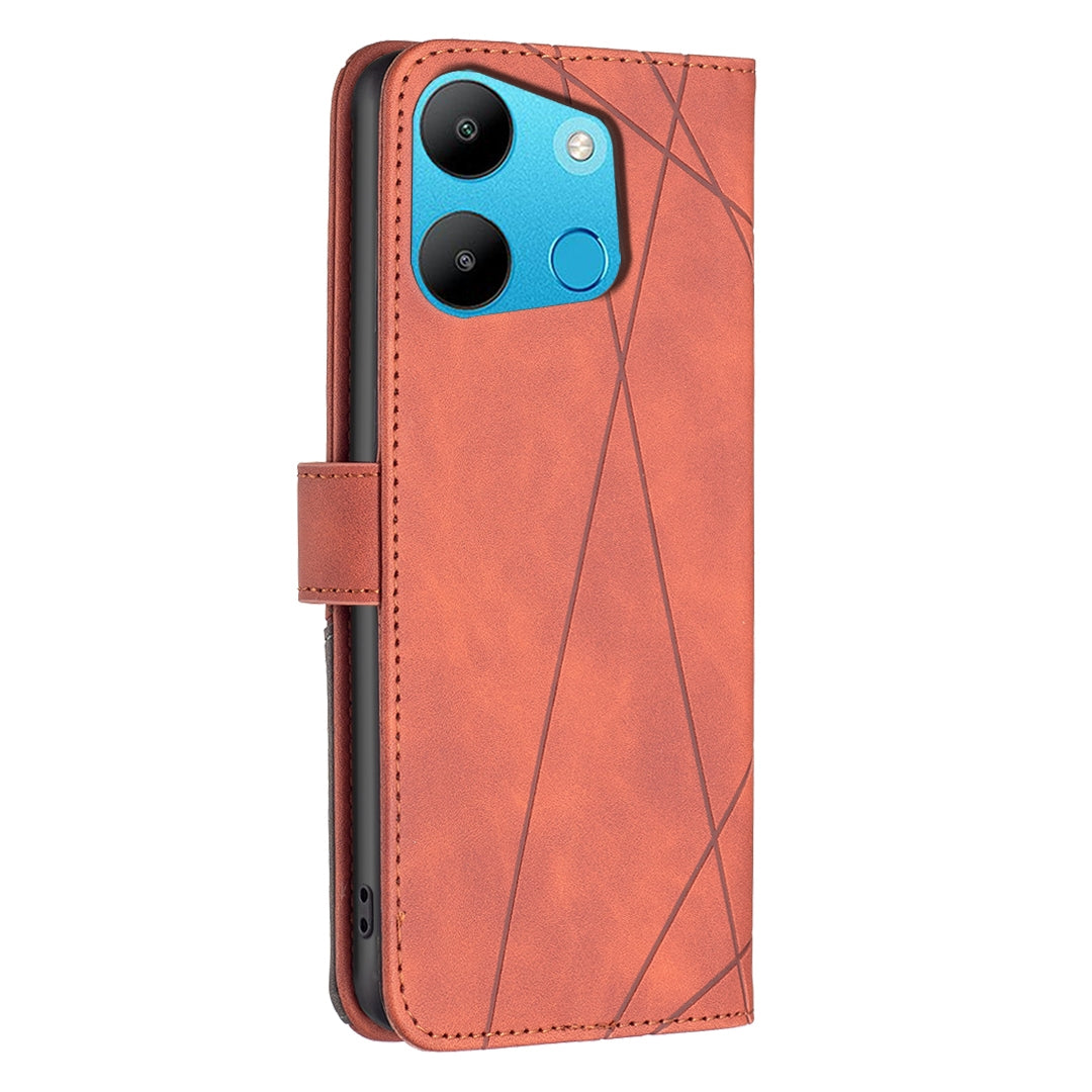 Tecno Spark Go 2023 Wallet Case – Rhombus Texture PU Leather, Magnetic Buckle, Card Slots, Stand Function, Shockproof Protective Cover