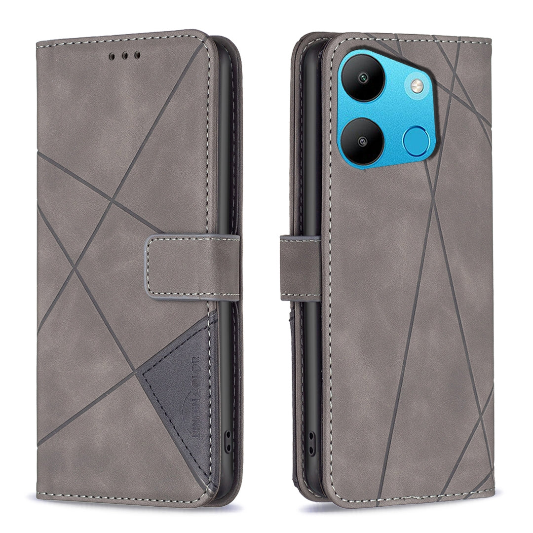 Tecno Spark Go 2023 Wallet Case – Rhombus Texture PU Leather, Magnetic Buckle, Card Slots, Stand Function, Shockproof Protective Cover