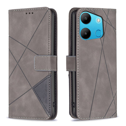 Tecno Spark Go 2023 Wallet Case – Rhombus Texture PU Leather, Magnetic Buckle, Card Slots, Stand Function, Shockproof Protective Cover