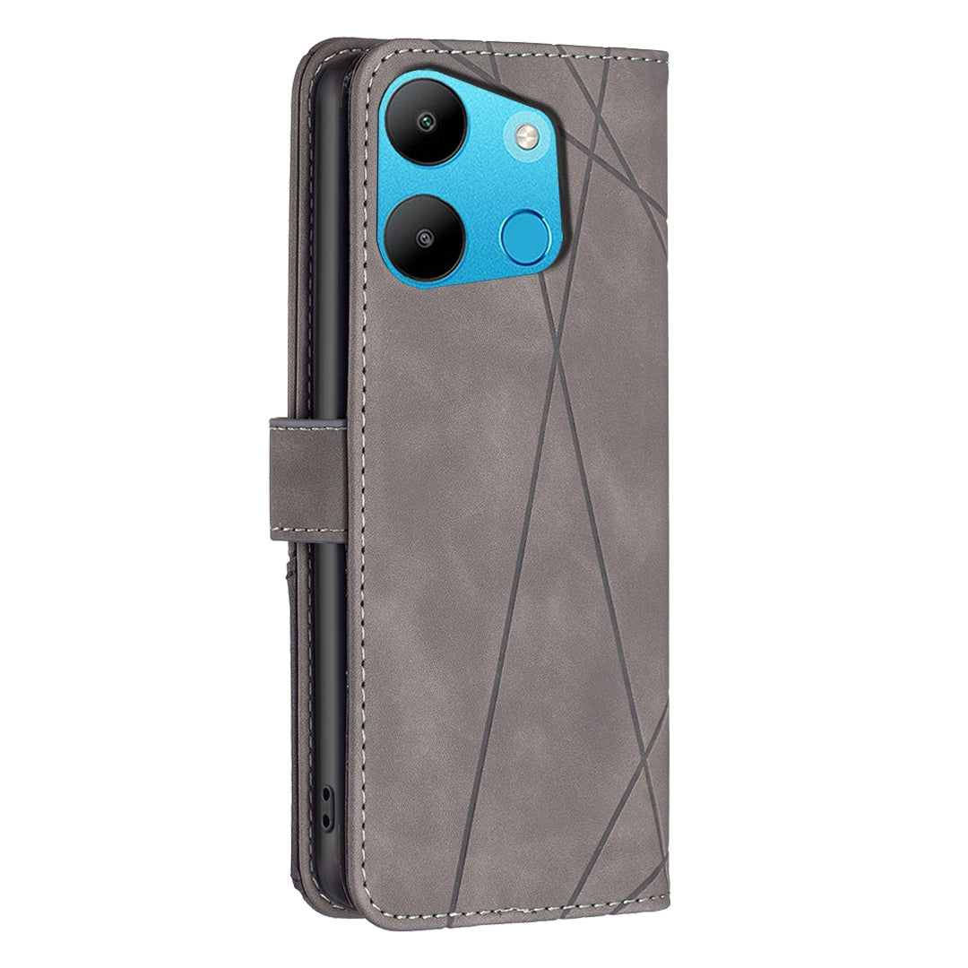 Tecno Spark Go 2023 Wallet Case – Rhombus Texture PU Leather, Magnetic Buckle, Card Slots, Stand Function, Shockproof Protective Cover