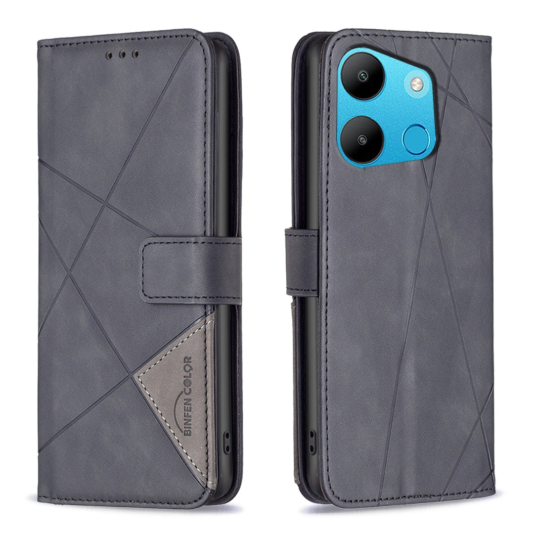 Tecno Spark Go 2023 Wallet Case – Rhombus Texture PU Leather, Magnetic Buckle, Card Slots, Stand Function, Shockproof Protective Cover