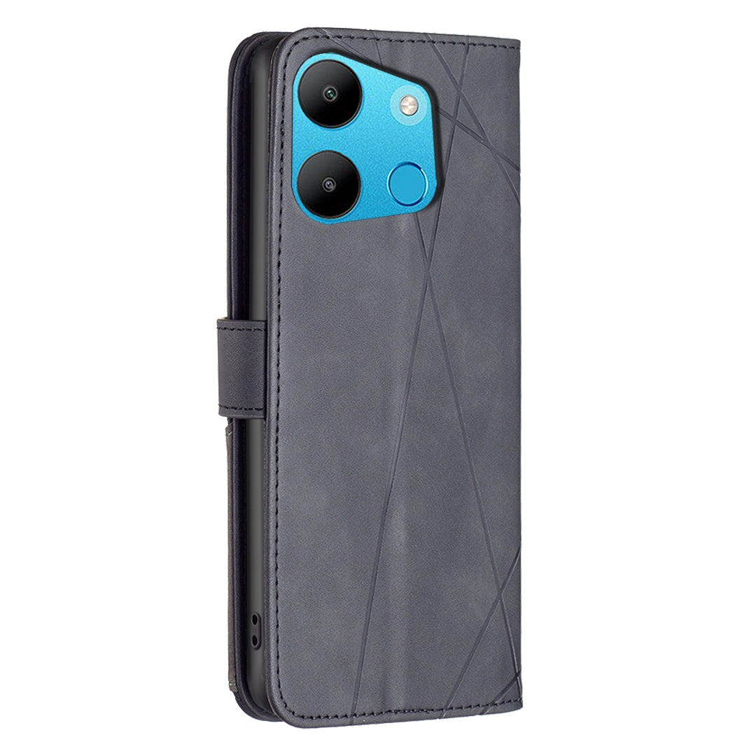 Tecno Spark Go 2023 Wallet Case – Rhombus Texture PU Leather, Magnetic Buckle, Card Slots, Stand Function, Shockproof Protective Cover