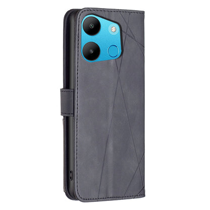 Tecno Spark Go 2023 Wallet Case – Rhombus Texture PU Leather, Magnetic Buckle, Card Slots, Stand Function, Shockproof Protective Cover