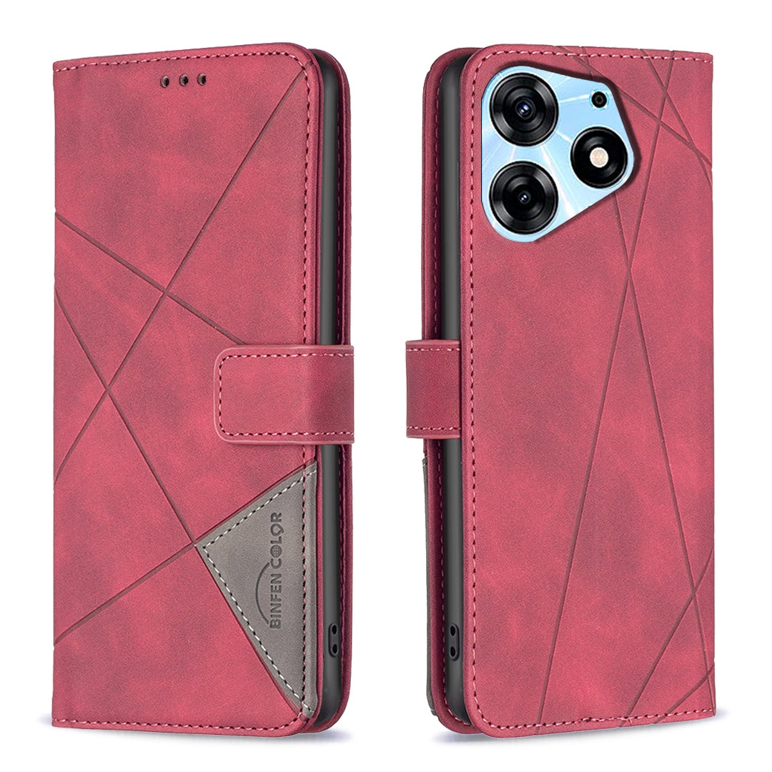 Tecno Spark 10 Pro Wallet Case – Rhombus Texture PU Leather, Magnetic Buckle, Card Slots, Stand Function, Shockproof Protective Cover