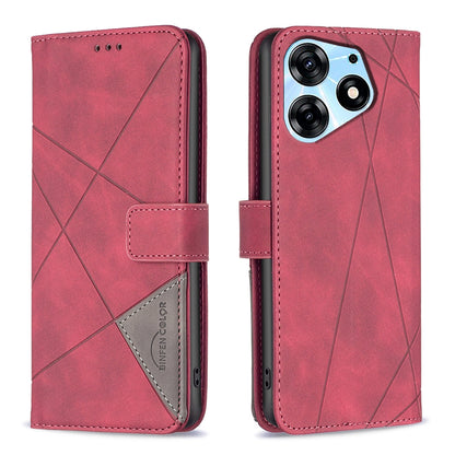 Tecno Spark 10 Pro Wallet Case – Rhombus Texture PU Leather, Magnetic Buckle, Card Slots, Stand Function, Shockproof Protective Cover