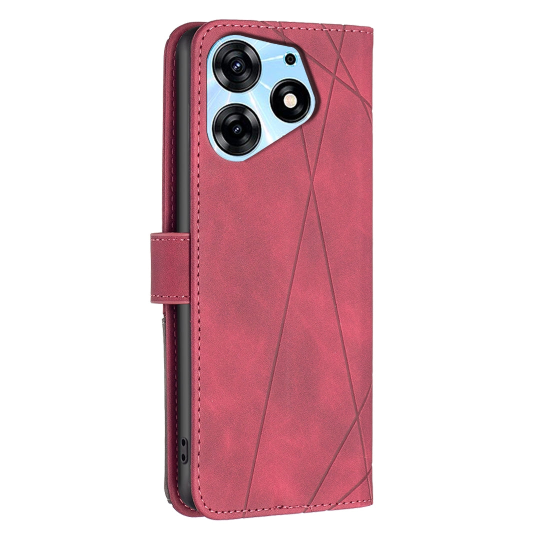 Tecno Spark 10 Pro Wallet Case – Rhombus Texture PU Leather, Magnetic Buckle, Card Slots, Stand Function, Shockproof Protective Cover