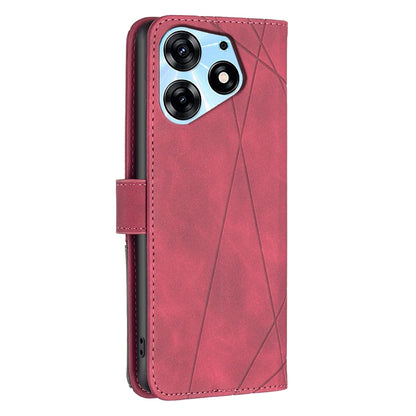 Tecno Spark 10 Pro Wallet Case – Rhombus Texture PU Leather, Magnetic Buckle, Card Slots, Stand Function, Shockproof Protective Cover