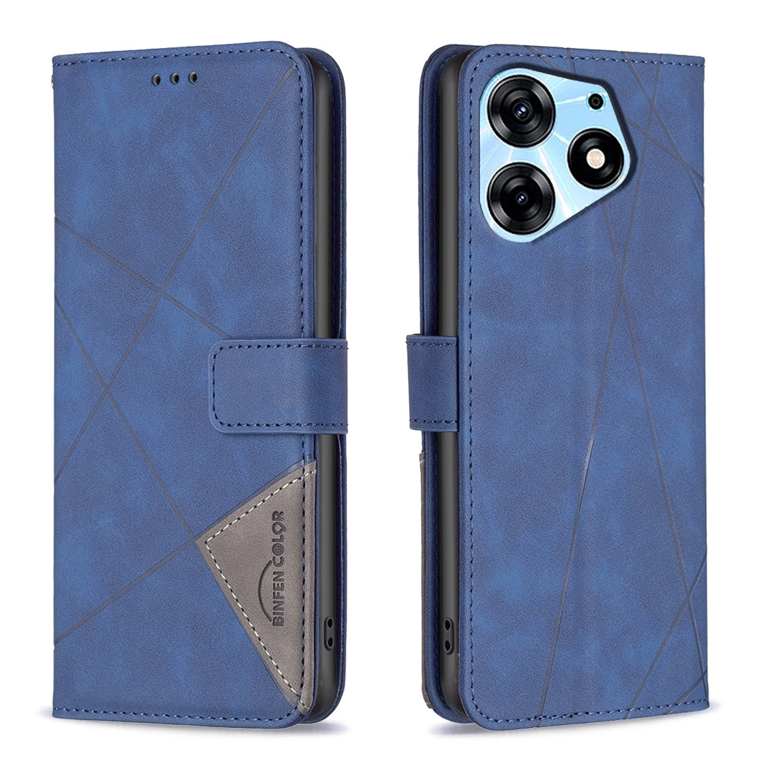 Tecno Spark 10 Pro Wallet Case – Rhombus Texture PU Leather, Magnetic Buckle, Card Slots, Stand Function, Shockproof Protective Cover