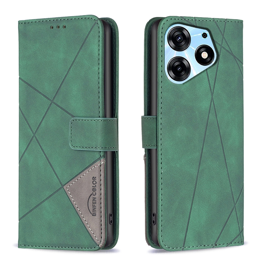 Tecno Spark 10 Pro Wallet Case – Rhombus Texture PU Leather, Magnetic Buckle, Card Slots, Stand Function, Shockproof Protective Cover