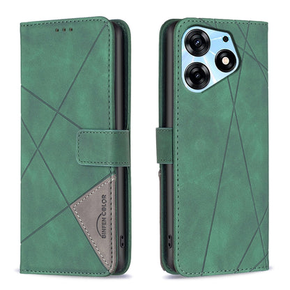 Tecno Spark 10 Pro Wallet Case – Rhombus Texture PU Leather, Magnetic Buckle, Card Slots, Stand Function, Shockproof Protective Cover
