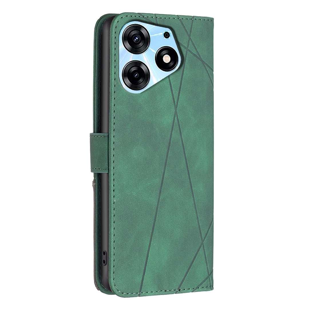 Tecno Spark 10 Pro Wallet Case – Rhombus Texture PU Leather, Magnetic Buckle, Card Slots, Stand Function, Shockproof Protective Cover
