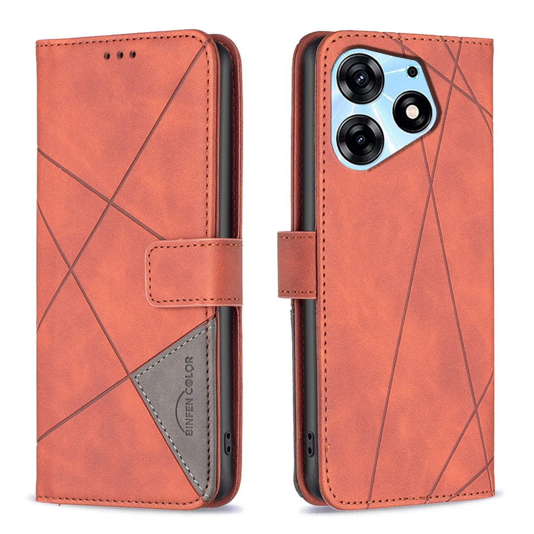 Tecno Spark 10 Pro Wallet Case – Rhombus Texture PU Leather, Magnetic Buckle, Card Slots, Stand Function, Shockproof Protective Cover