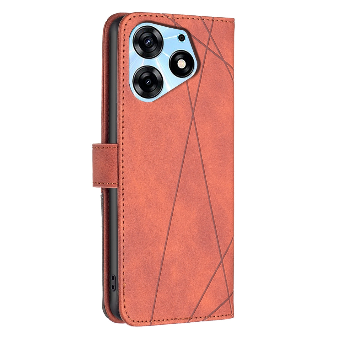 Tecno Spark 10 Pro Wallet Case – Rhombus Texture PU Leather, Magnetic Buckle, Card Slots, Stand Function, Shockproof Protective Cover