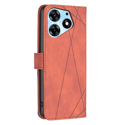Tecno Spark 10 Pro Wallet Case – Rhombus Texture PU Leather, Magnetic Buckle, Card Slots, Stand Function, Shockproof Protective Cover