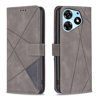 Tecno Spark 10 Pro Wallet Case – Rhombus Texture PU Leather, Magnetic Buckle, Card Slots, Stand Function, Shockproof Protective Cover