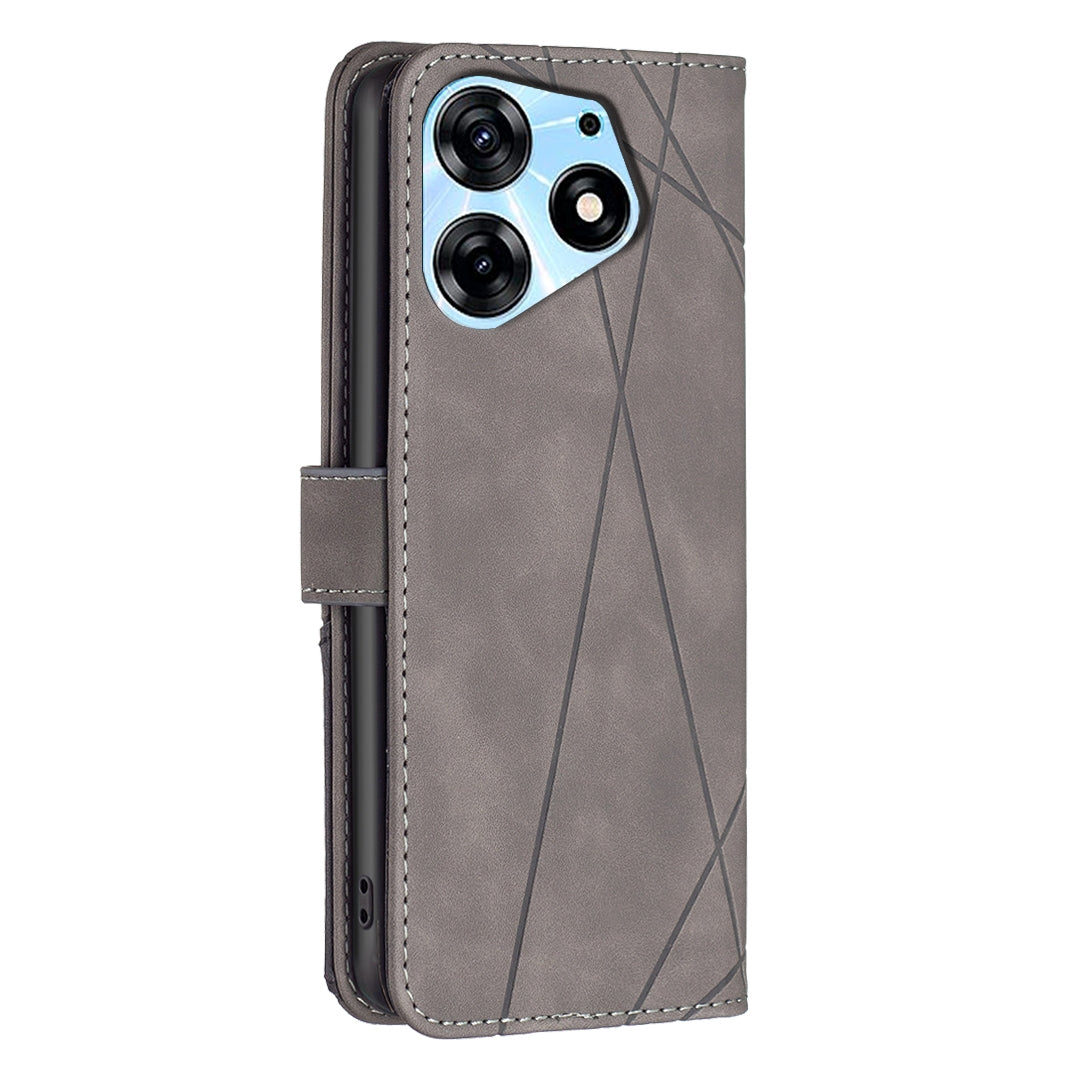Tecno Spark 10 Pro Wallet Case – Rhombus Texture PU Leather, Magnetic Buckle, Card Slots, Stand Function, Shockproof Protective Cover