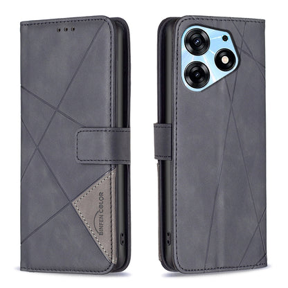 Tecno Spark 10 Pro Wallet Case – Rhombus Texture PU Leather, Magnetic Buckle, Card Slots, Stand Function, Shockproof Protective Cover