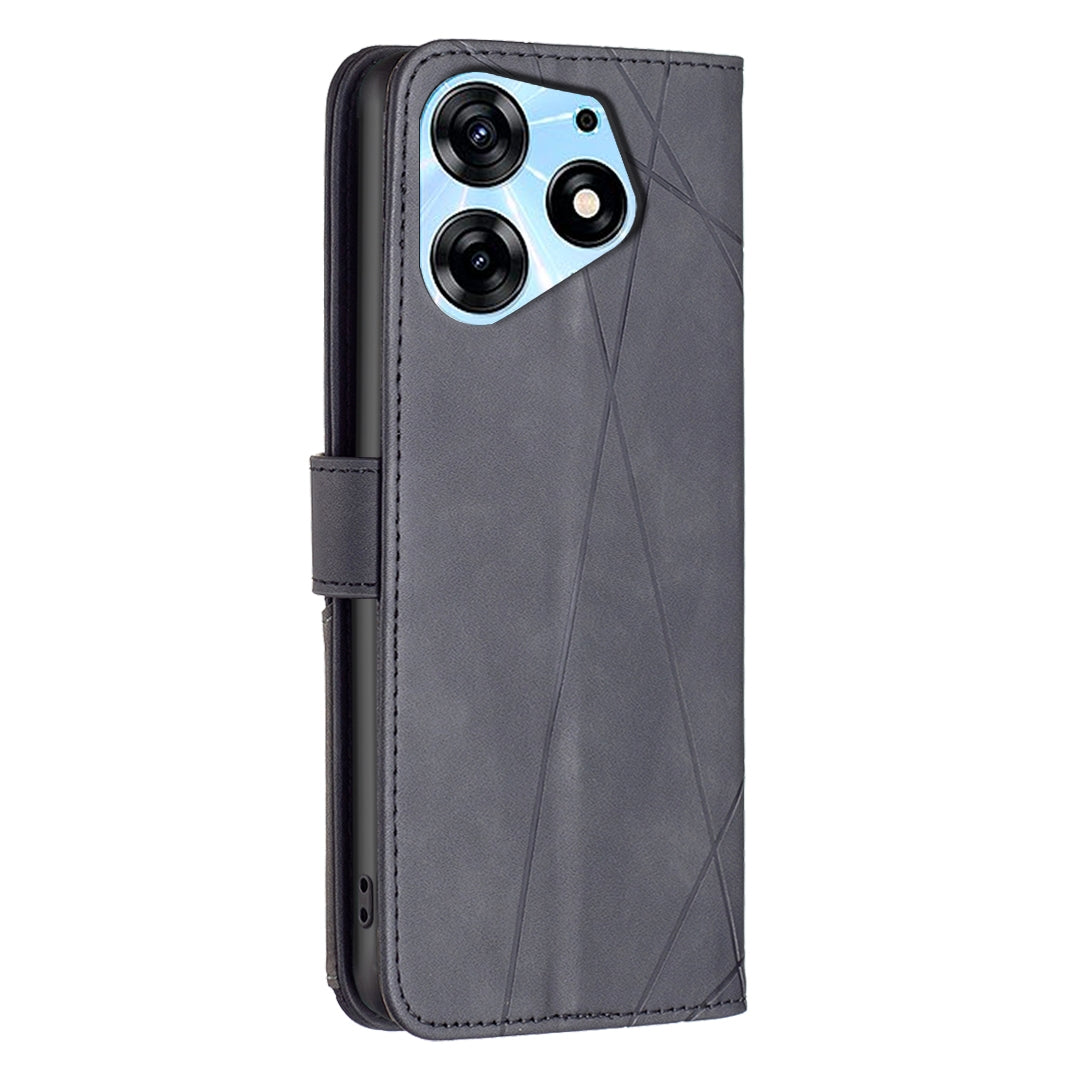 Tecno Spark 10 Pro Wallet Case – Rhombus Texture PU Leather, Magnetic Buckle, Card Slots, Stand Function, Shockproof Protective Cover