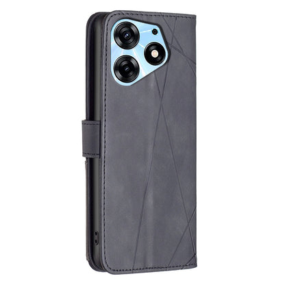 Tecno Spark 10 Pro Wallet Case – Rhombus Texture PU Leather, Magnetic Buckle, Card Slots, Stand Function, Shockproof Protective Cover