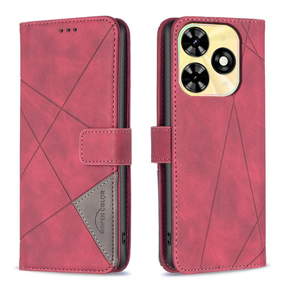 Tecno Spark 20 Wallet Case – Rhombus Texture PU Leather, Magnetic Buckle, Card Slots, Stand Function, Shockproof Protective Cover