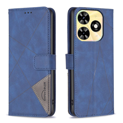 Tecno Spark 20 Wallet Case – Rhombus Texture PU Leather, Magnetic Buckle, Card Slots, Stand Function, Shockproof Protective Cover