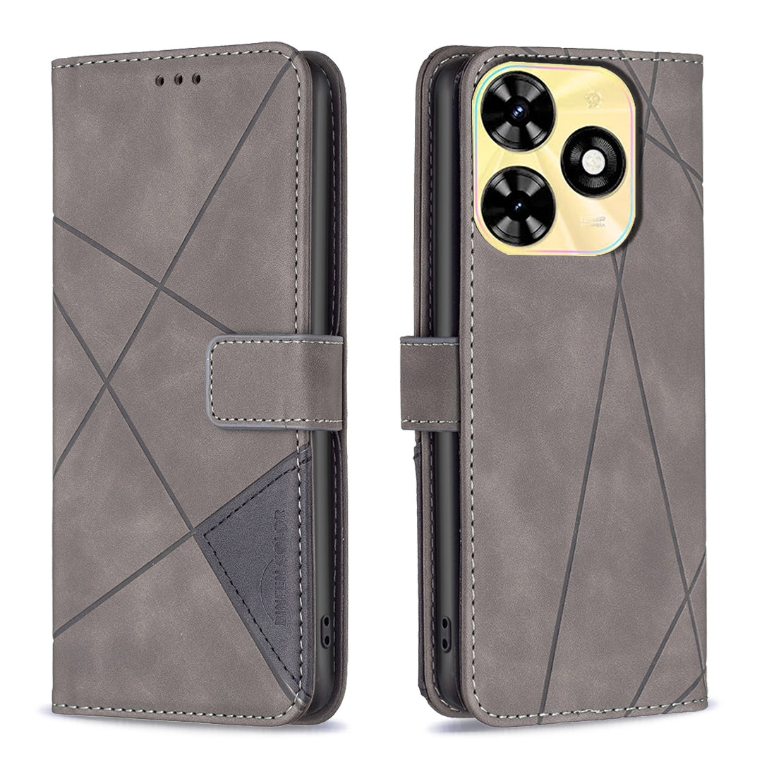 Tecno Spark 20 Wallet Case – Rhombus Texture PU Leather, Magnetic Buckle, Card Slots, Stand Function, Shockproof Protective Cover