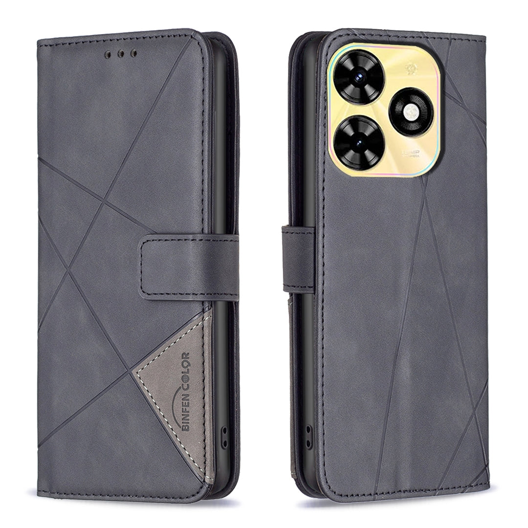 Tecno Spark 20 Wallet Case – Rhombus Texture PU Leather, Magnetic Buckle, Card Slots, Stand Function, Shockproof Protective Cover