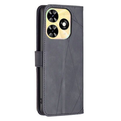Tecno Spark 20 Wallet Case – Rhombus Texture PU Leather, Magnetic Buckle, Card Slots, Stand Function, Shockproof Protective Cover