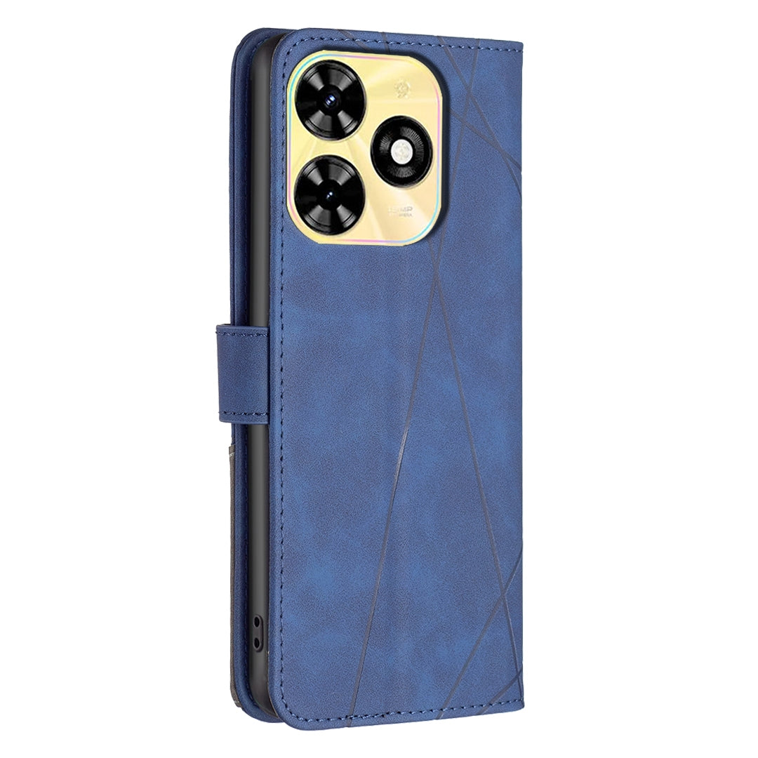 Tecno Spark POP 8 Wallet Case – Rhombus Texture PU Leather, Magnetic Buckle, Card Slots, Stand Function, Shockproof Protective Cover