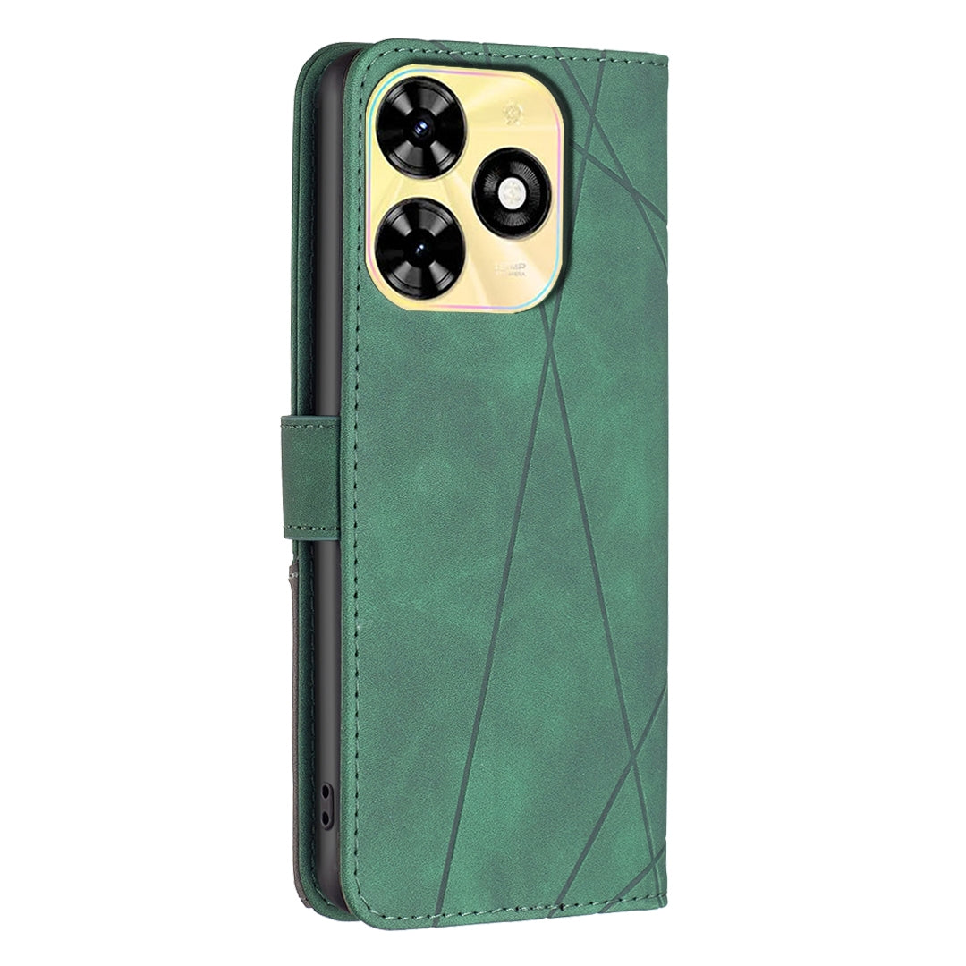 Tecno Spark POP 8 Wallet Case – Rhombus Texture PU Leather, Magnetic Buckle, Card Slots, Stand Function, Shockproof Protective Cover