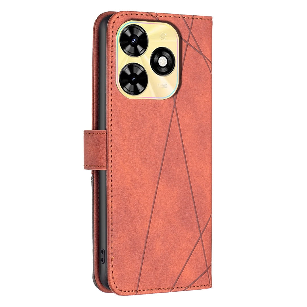 Tecno Spark Go 2024 Wallet Case – Rhombus Texture PU Leather, Magnetic Buckle, Card Slots, Stand Function, Shockproof Protective Cover