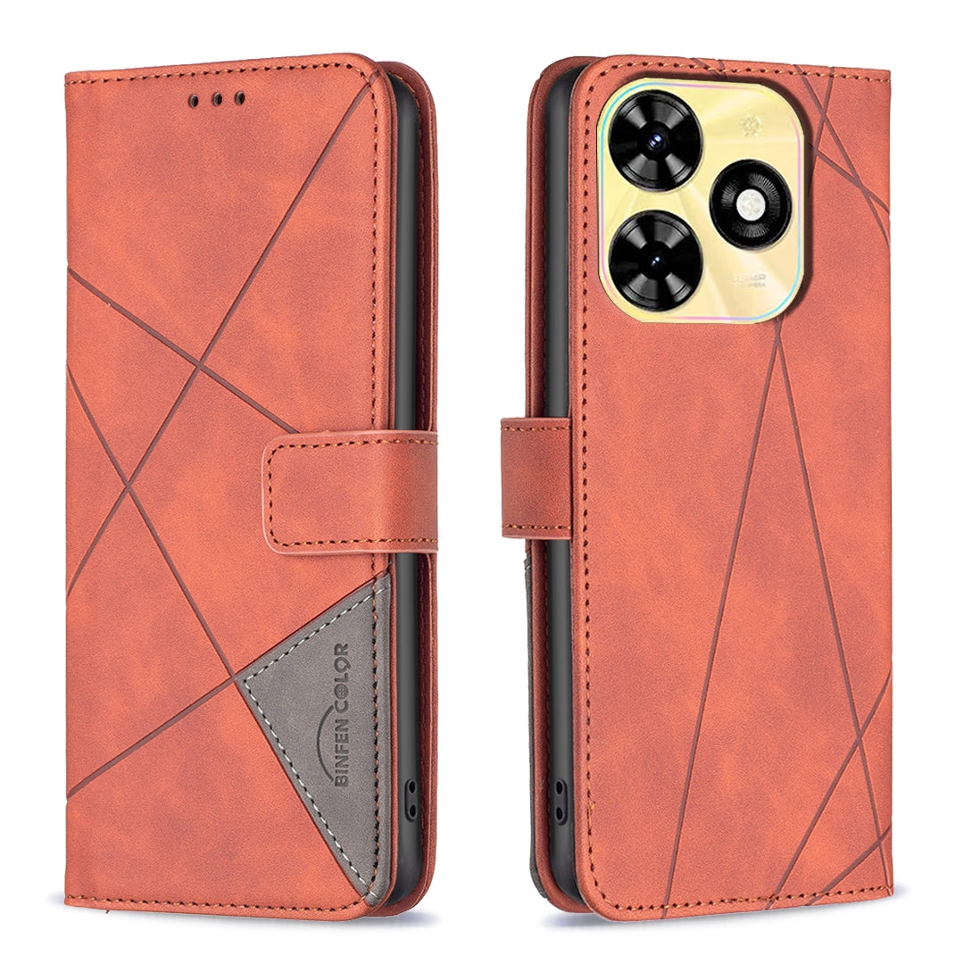 Tecno Spark POP 8 Wallet Case – Rhombus Texture PU Leather, Magnetic Buckle, Card Slots, Stand Function, Shockproof Protective Cover