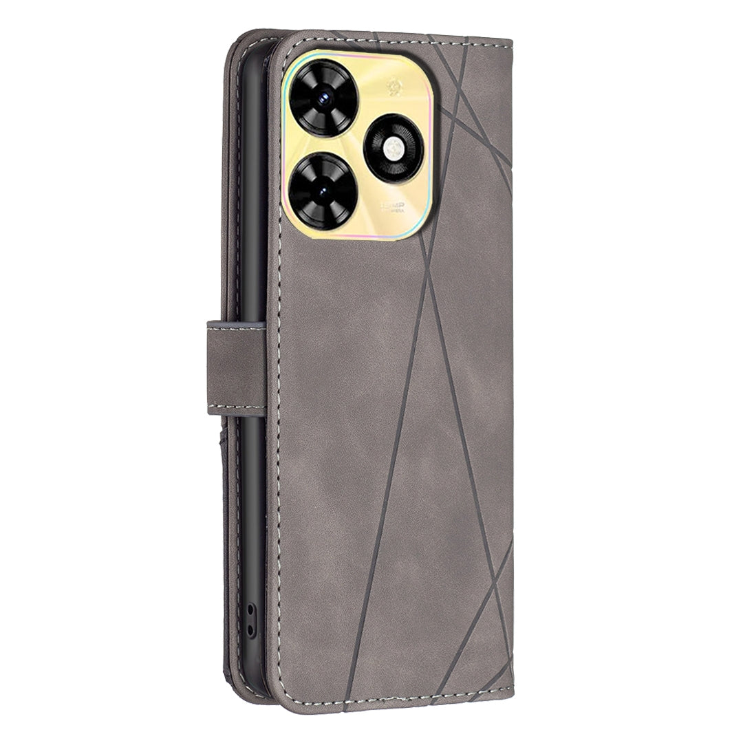 Tecno Spark POP 8 Wallet Case – Rhombus Texture PU Leather, Magnetic Buckle, Card Slots, Stand Function, Shockproof Protective Cover