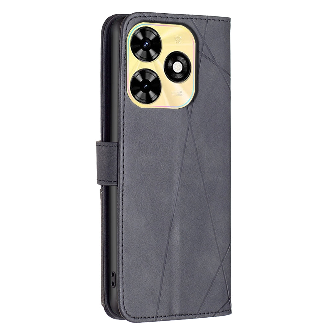 Tecno Spark Go 2024 Wallet Case – Rhombus Texture PU Leather, Magnetic Buckle, Card Slots, Stand Function, Shockproof Protective Cover
