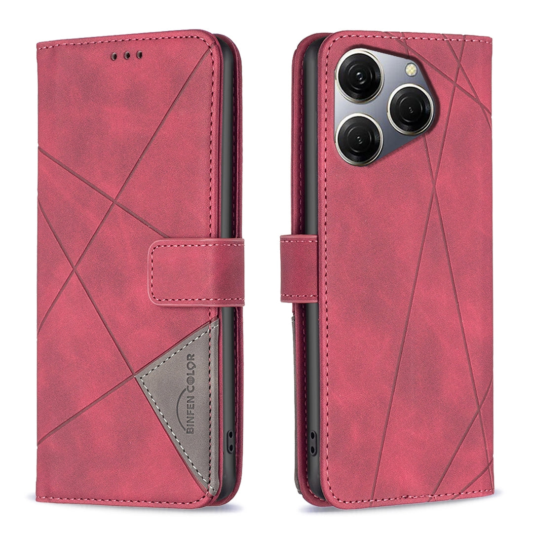 Tecno Spark 20 Pro Wallet Case – Rhombus Texture PU Leather, Magnetic Buckle, Card Slots, Stand Function, Shockproof Protective Cover
