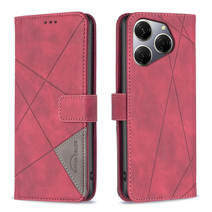 Tecno Spark 20 Pro Wallet Case – Rhombus Texture PU Leather, Magnetic Buckle, Card Slots, Stand Function, Shockproof Protective Cover