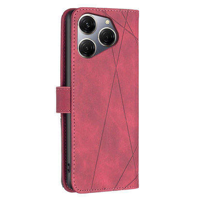 Tecno Spark 20 Pro Wallet Case – Rhombus Texture PU Leather, Magnetic Buckle, Card Slots, Stand Function, Shockproof Protective Cover