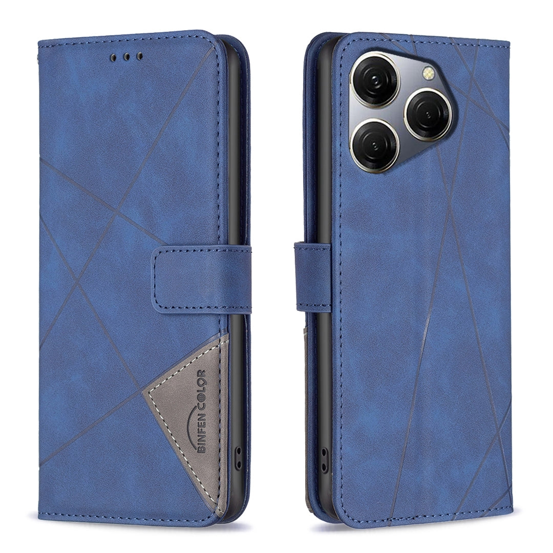 Tecno Spark 20 Pro Wallet Case – Rhombus Texture PU Leather, Magnetic Buckle, Card Slots, Stand Function, Shockproof Protective Cover