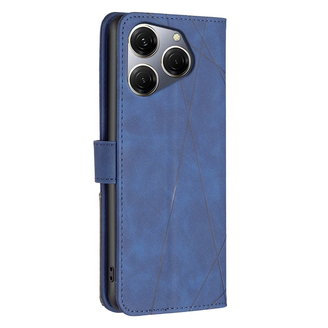 Tecno Spark 20 Pro Wallet Case – Rhombus Texture PU Leather, Magnetic Buckle, Card Slots, Stand Function, Shockproof Protective Cover