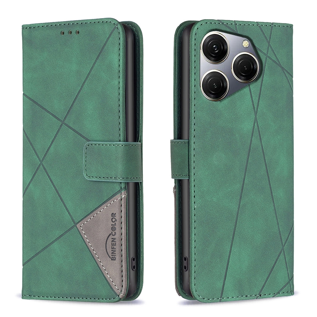 Tecno Spark 20 Pro Wallet Case – Rhombus Texture PU Leather, Magnetic Buckle, Card Slots, Stand Function, Shockproof Protective Cover