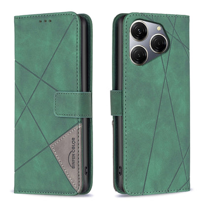 Tecno Spark 20 Pro Wallet Case – Rhombus Texture PU Leather, Magnetic Buckle, Card Slots, Stand Function, Shockproof Protective Cover