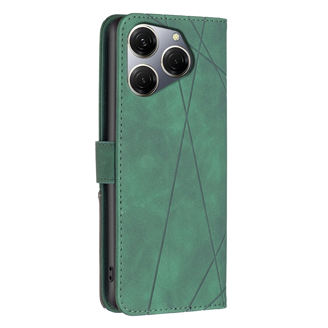 Tecno Spark 20 Pro Wallet Case – Rhombus Texture PU Leather, Magnetic Buckle, Card Slots, Stand Function, Shockproof Protective Cover